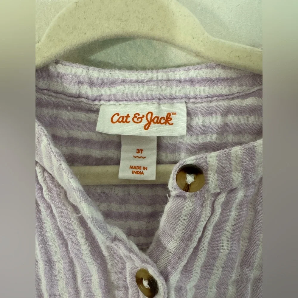 CAT & JACK Long Sleeve Button Up Gauzy Striped Toddler Dress, Lavender Size 3T